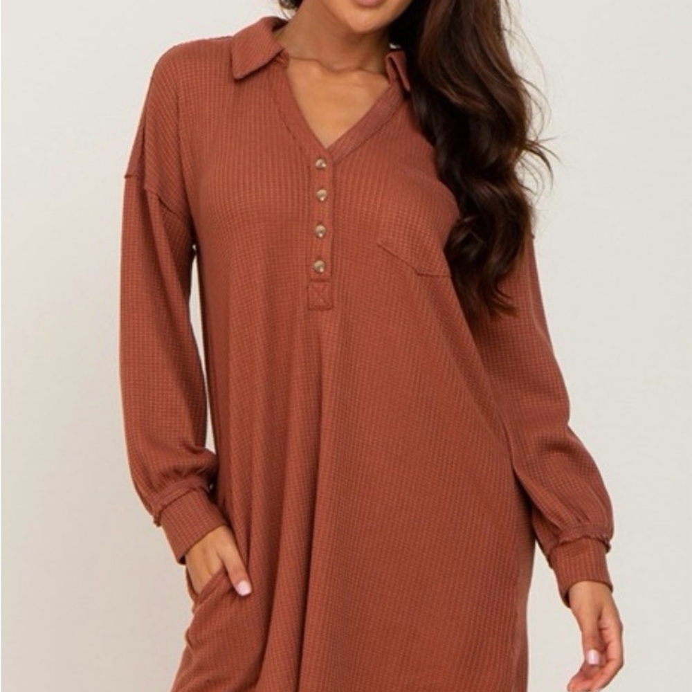 Women’s Rust Collared Waffle Knit Dress